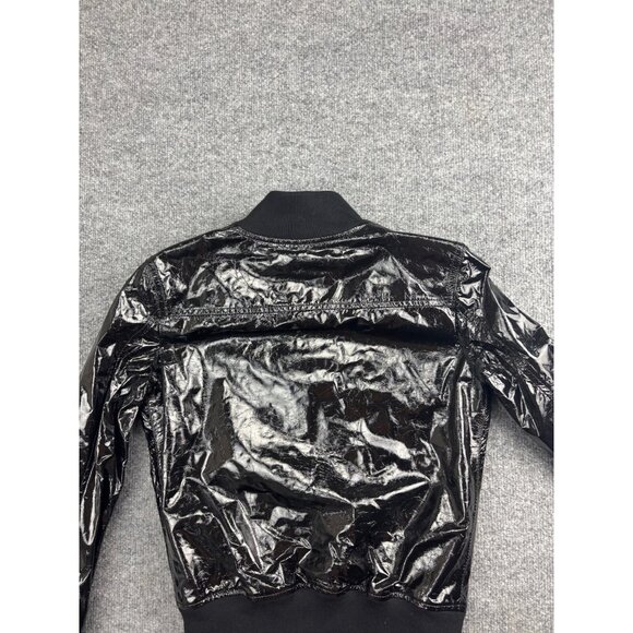 R13 Lambskin Leather Jacket Women's M Black Patent Full Zip Pockets Mock Neck - Picture 9 of 10
